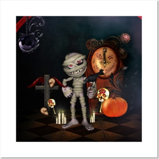 Cute, funny mummy with crow, halloween design Posters and Art